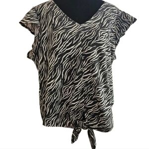 Jane + Delancey Zebra Print V-Neck Tie-Front Top